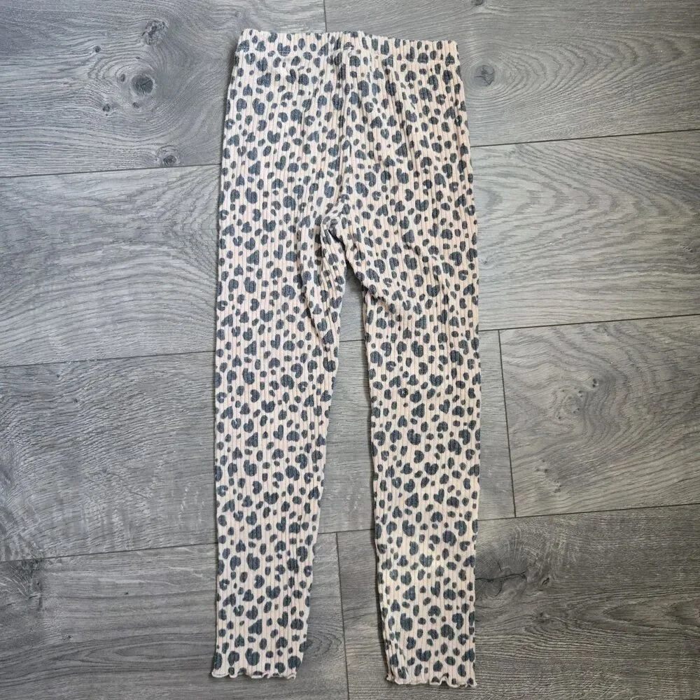 Cat & Jack Girls Ribbed Knit Peplum Shirt Leggings Set Beige Leopard Heart 4T 5T